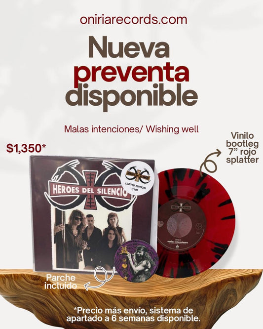 MALAS INTENCIONES + WISHING WELL (VINILO SINGLE 7” SPLATTER ROJO Y NEGRO) + PARCHE