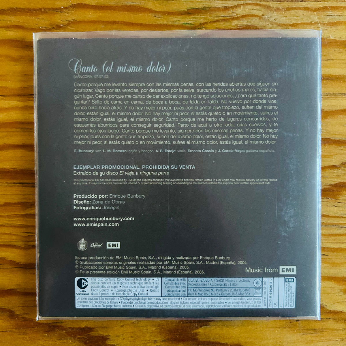 CANTO EL MISMO DOLOR (CD SINGLE)